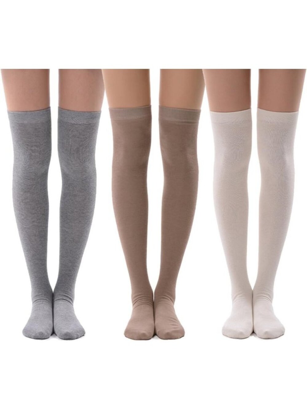 Fashionable Thigh High Socks for Women - Cotton Over Knee Cosplay - 3 Pack Set